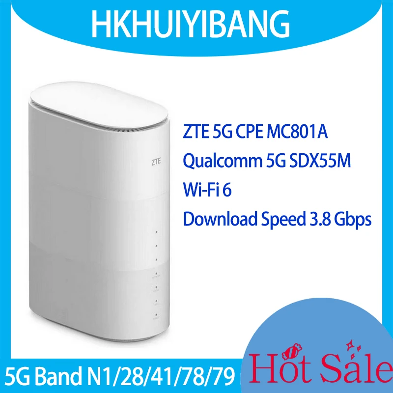 

Разблокированный беспроводной модем ZTE 5G Router CPE MC801A глобальная версия WiFi 6, ретранслятор Wi-Fi SA + SA, ретранслятор RJ11 * 1 и RJ45 * 2, платформа SDX55