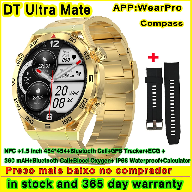 

Оригинальные умные часы DT Mate, телефон 1,5 дюйма, Bluetooth, компас, GPS-трекер, мировое время, IP68, ЭКГ, 100 + спортивные Смарт-часы PK DT4