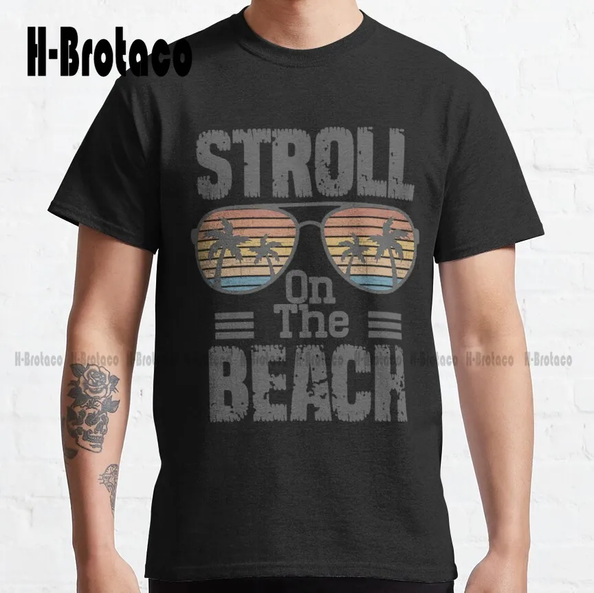 

Классическая Пляжная футболка прогулка, футболка, забавная художественная уличная одежда, мультяшная футболка, хлопковые уличные простые ...