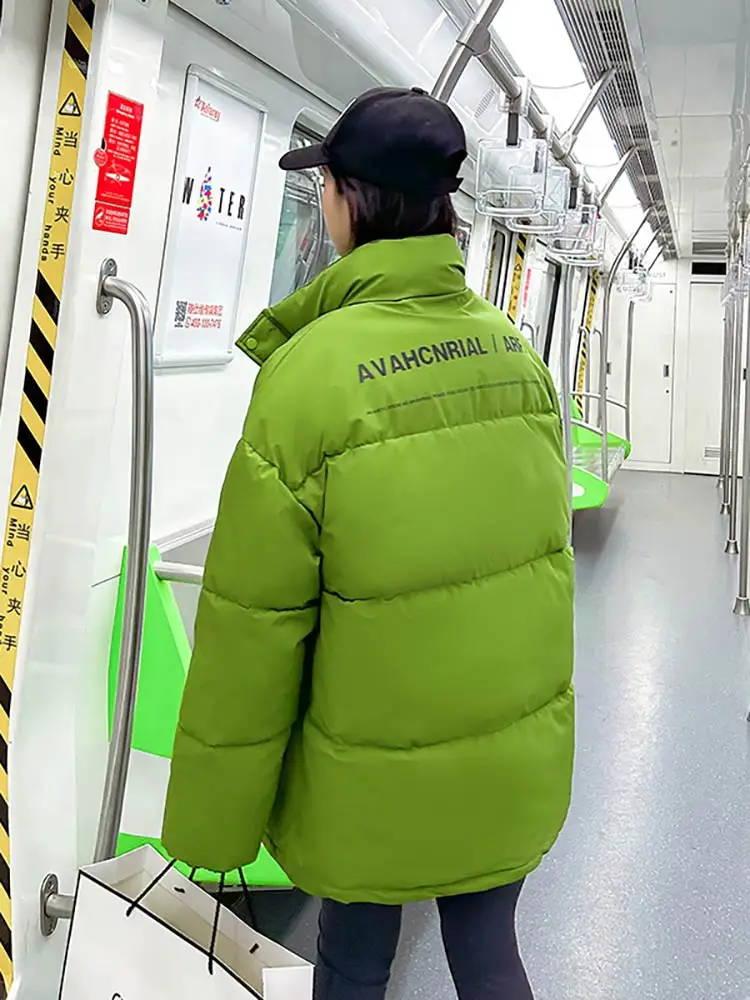 Vielleicht 2023 New Stand Collar Winter Snow Parka Women Thick Warm Hooded Jacket Clothes Loose Short Cotton Padded Coat Outwear