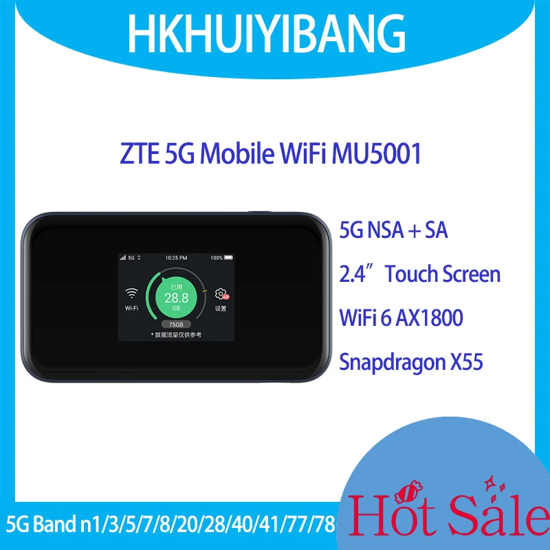 Разблокированный беспроводной Роутер ZTE, модель MU5001, Wi-Fi 6, AX1800 5G NSA SA, мобильный Hotspot, телефон с сенсорным экраном 2,4 дюйма, 4500 мАч