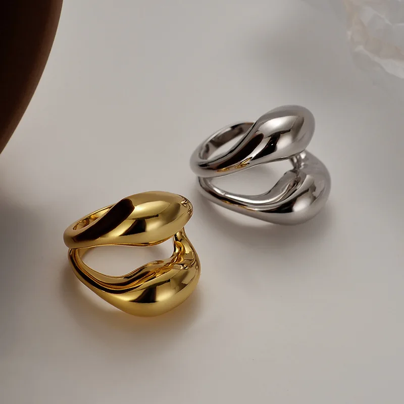

Youth of Vigor Handmade Thick 925 Sterling Silver Open Ring Irregular Pattern Gold Tone Mirror Finish Rings R1071