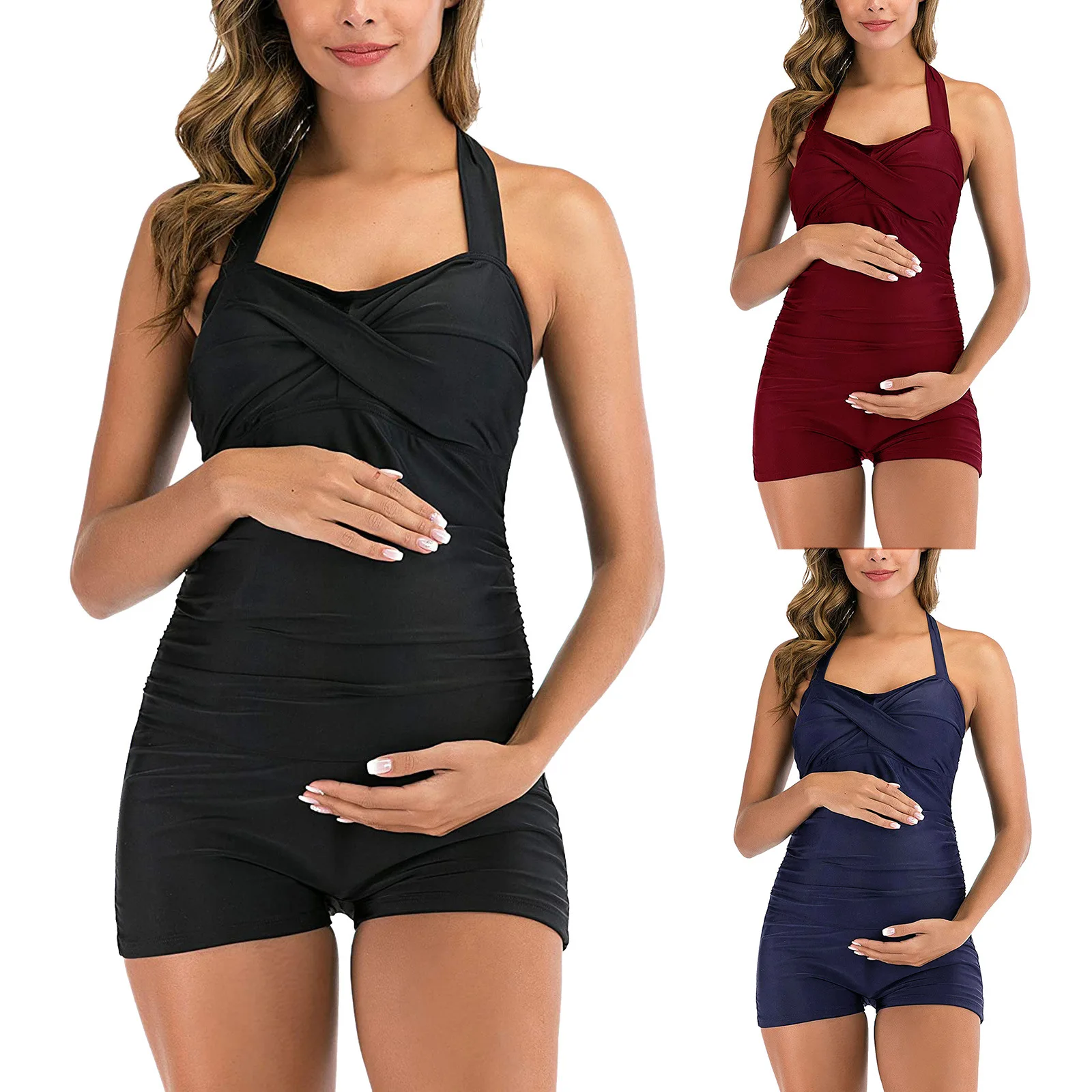 

Maternity Swimwear Nylon Pregnant Women's Solid One Piece Swimwear New Fold Gather One Piece Swimwear Women Bathing Suit Women