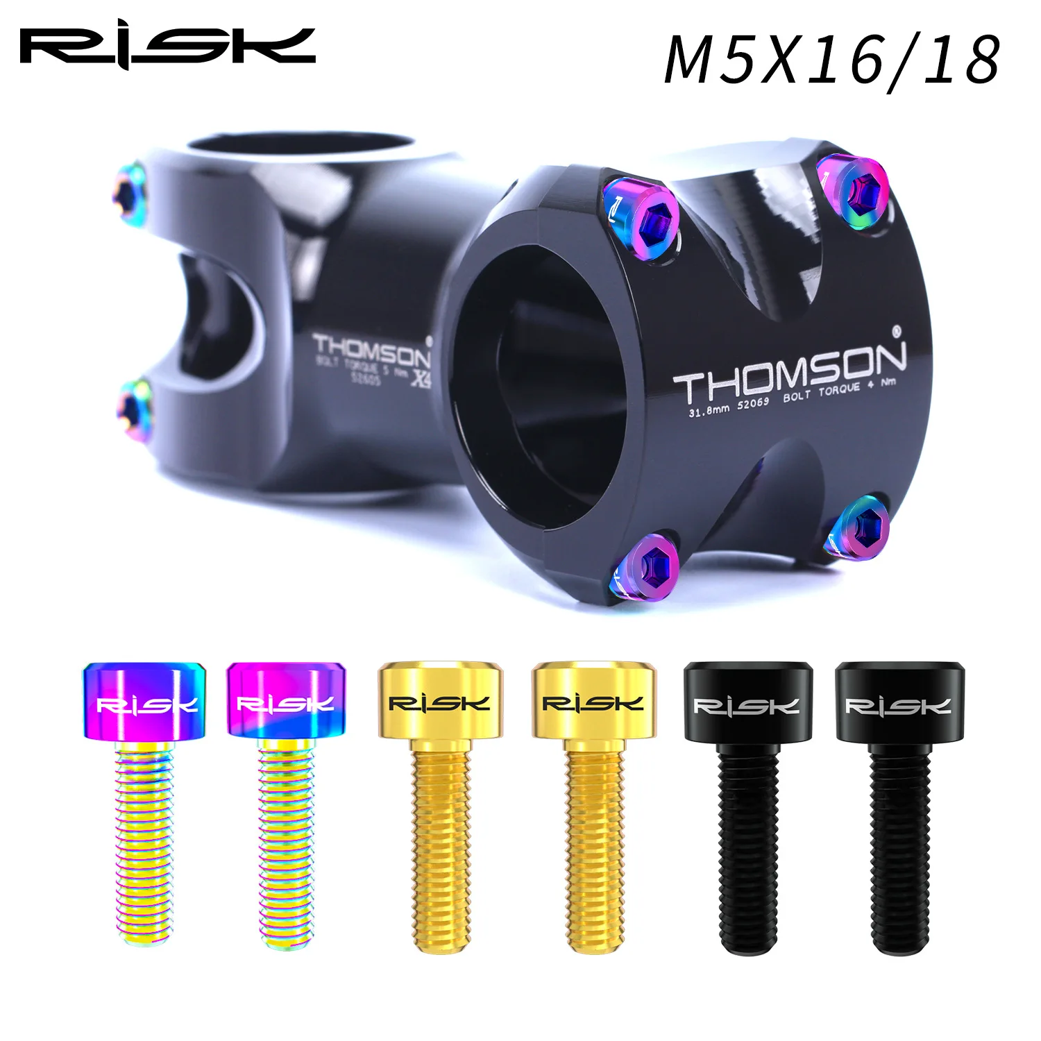 RISK-tornillos de fijación para manillar de bicicleta de montaña, M5 x 16/18mm, titanio Ti, M5 x 16mm, M5 x 18mm, 6 unidades/caja