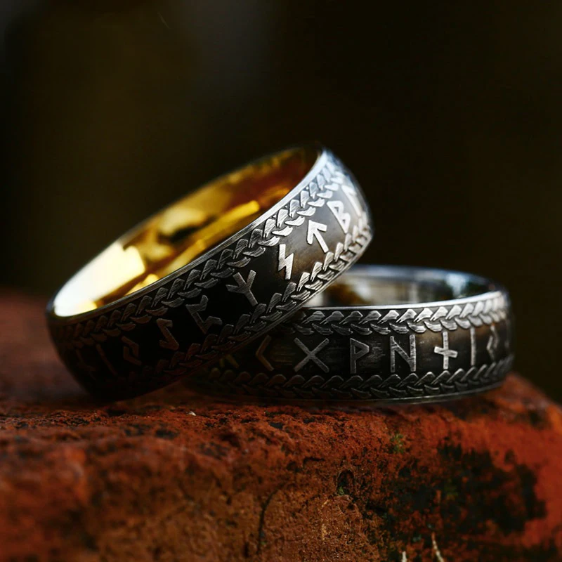 

Vintage Nordic Viking Rune Rings For Men Women Simple 316L Stainless Steel Odin Letter Viking Rings Couple Amulet Jewelry Gifts