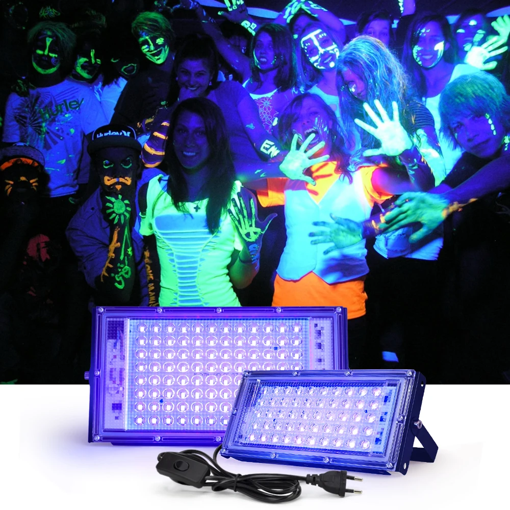 

UV Flood Light 50W 100W AC220V 395nm 400nm Ultraviolet Fluorescent Stage Lamp With EU Plug For Indoor Bar Dance Party Blacklight