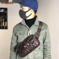 vintage natural genuine leather mens chest bag outdoor leisure fashion street real cowhide cross body bag sports shoulder bag