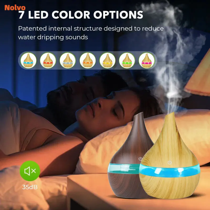 Portable Mini Wood Grain Ultrasonic Air Humidifier With Led Night Light 300Ml Usb Aromatherapy Diffuser For Bedroom Office