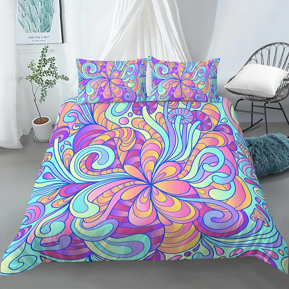 

Mushroom Duvet Cover Set Trippy Swirls Eyes Dreamlike Decorative 2/3 Piece Bedding Set Duvet Cover with 1/2 Pillow Shams