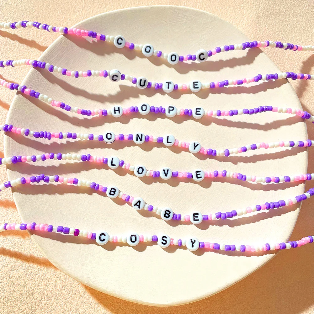 Colorful Letter Rice Beads Chain Necklace For Women Girls Handmade Love Cute Babe Letters Beaded Necklace Choker Bohemia Jewelry