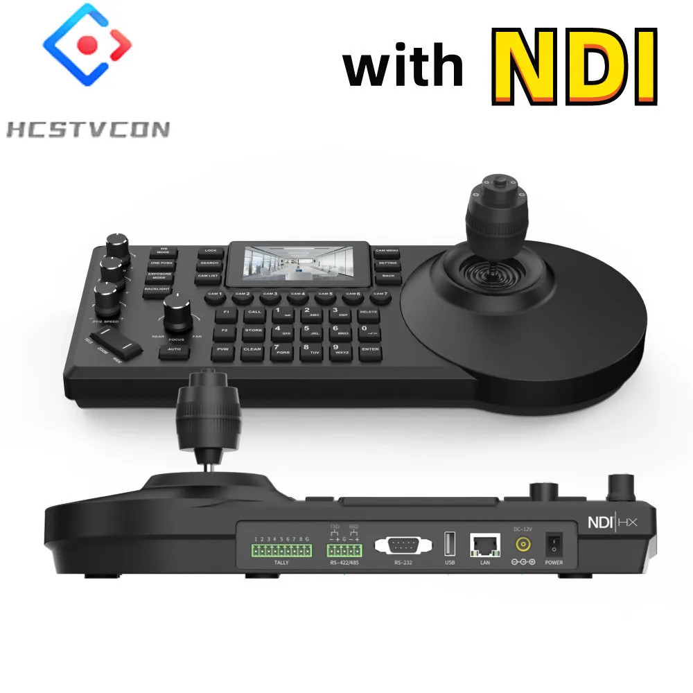 NDI 4D Keyboard Joystick 3-inch Color Screen Network Visca Pelco-d/p Protocol Rocker Console 8 Channel POE Video Conference