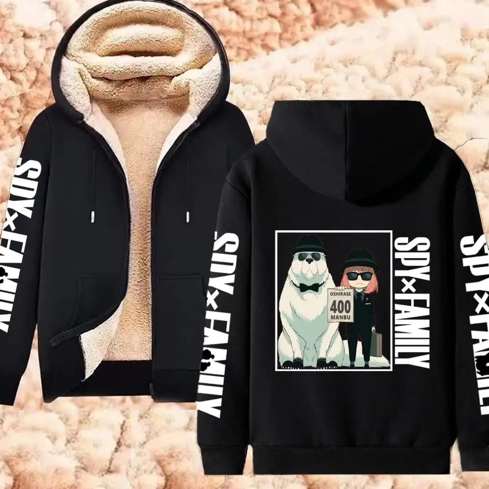 

Anime Spy X Family Print Hooded Pullover Women Thicken Lambswool Hoodies Winter Zip Up Jackets Hip Hop Streetwear Sweatshirts