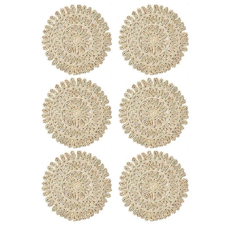 

SEWS-Set Of 6 Natural Straw Woven Place Mats,Table Mats,Anti-Skidding Pad Corn Husk Mat - 38Cm