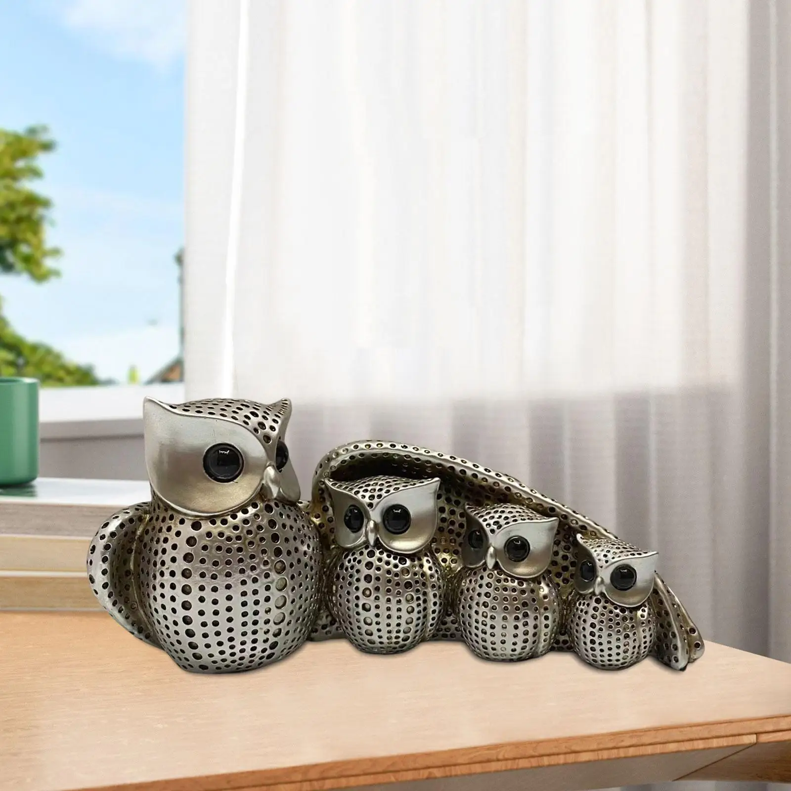 

Family of Four Owl Figurines Home Bird Sculptures Resin Owl Statues for Cabinet