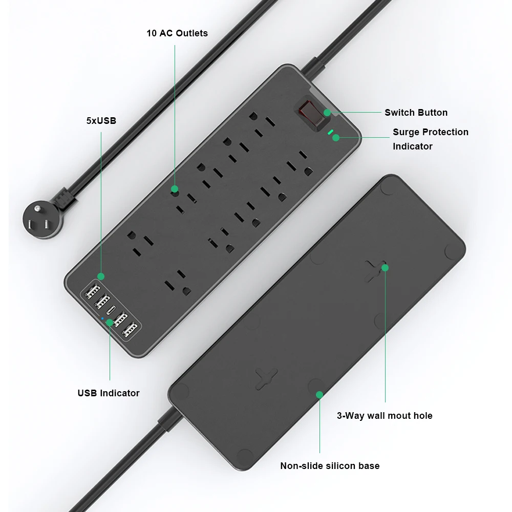 

100pcs Smart Power Strip with 4 AC Outlets 2 USB Ports WiFi Smart Surge Protector Universal Multi Plug Sockets Smart Power Strip