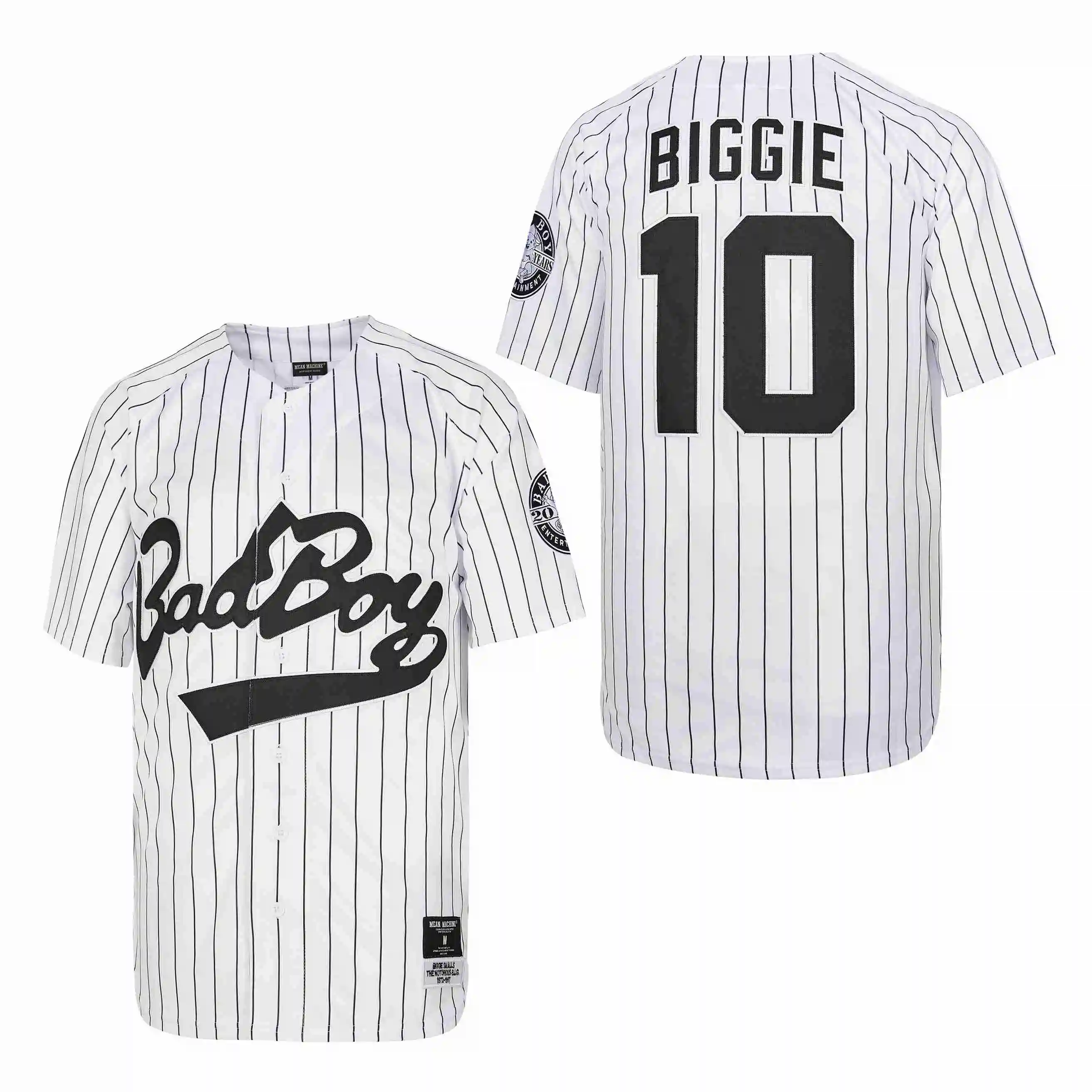 

Трикотажные изделия для бейсбола, Biggie Smalls 10 Bad Boy, известная большая Джерси с вышивкой, уличная спортивная одежда в стиле хип-хоп, белая полос...
