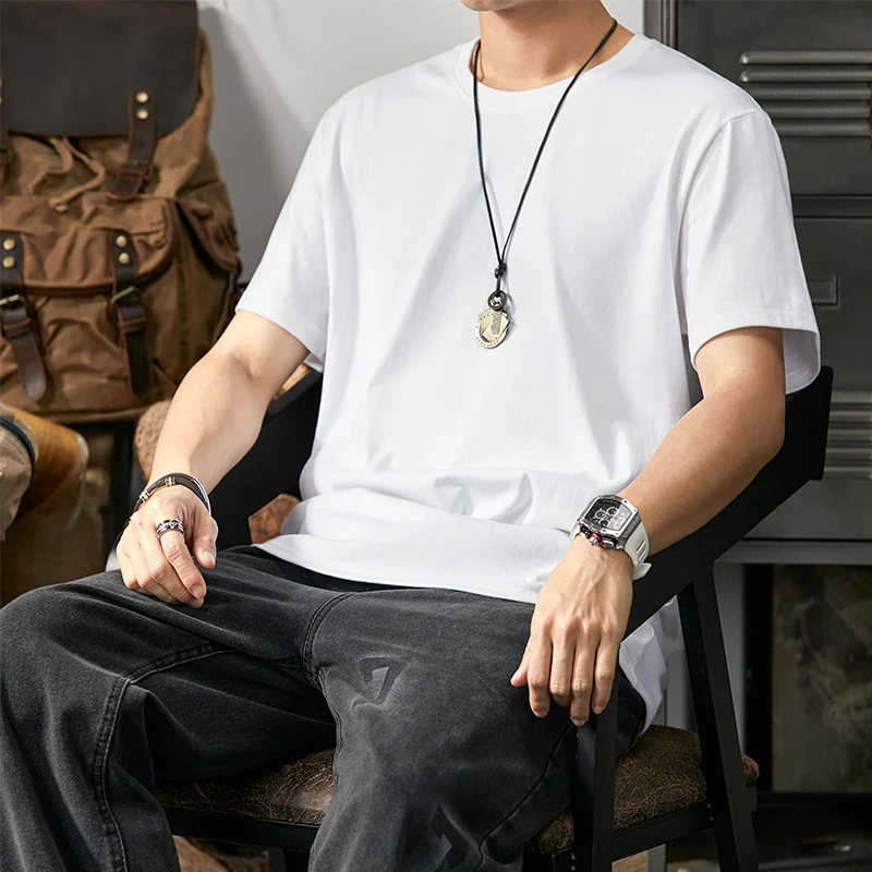 American-Sle Heavy Short sleeve T-shirt Men's Summer Fashion Brand Cotton Loose Top All-Match Casual Half-Sleeve