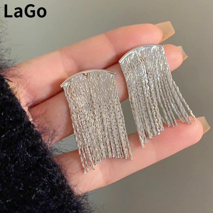 

Fashion Jewelry 925 Silver Needle Chain Tassel Earrings Popular Style Hot Sale Metallic Silver Color Drop Earrings For Women