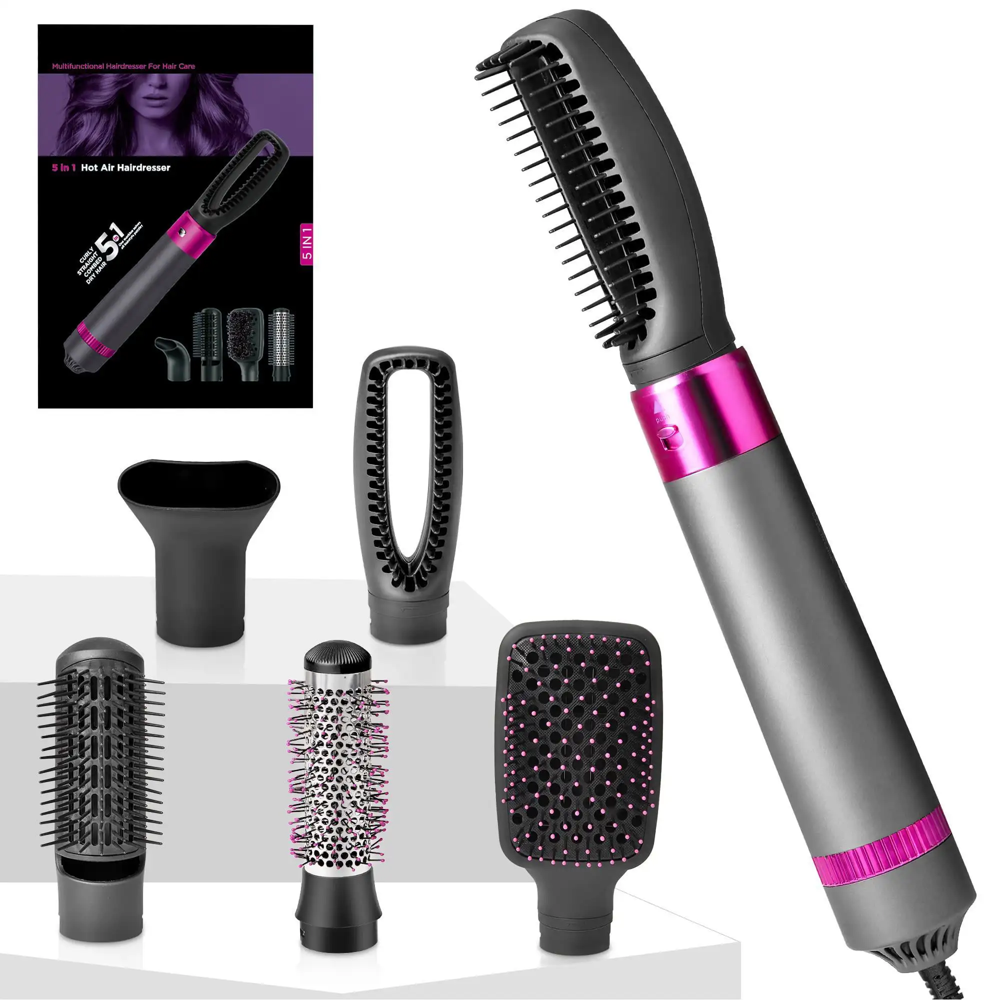 

Hair Dryer Brush, 5 in 1 Detachable Hair Dryer and Volumizer Hot Air Brush, Negative Ionic Hot Air Kit Blow Dryer Brush for Hair