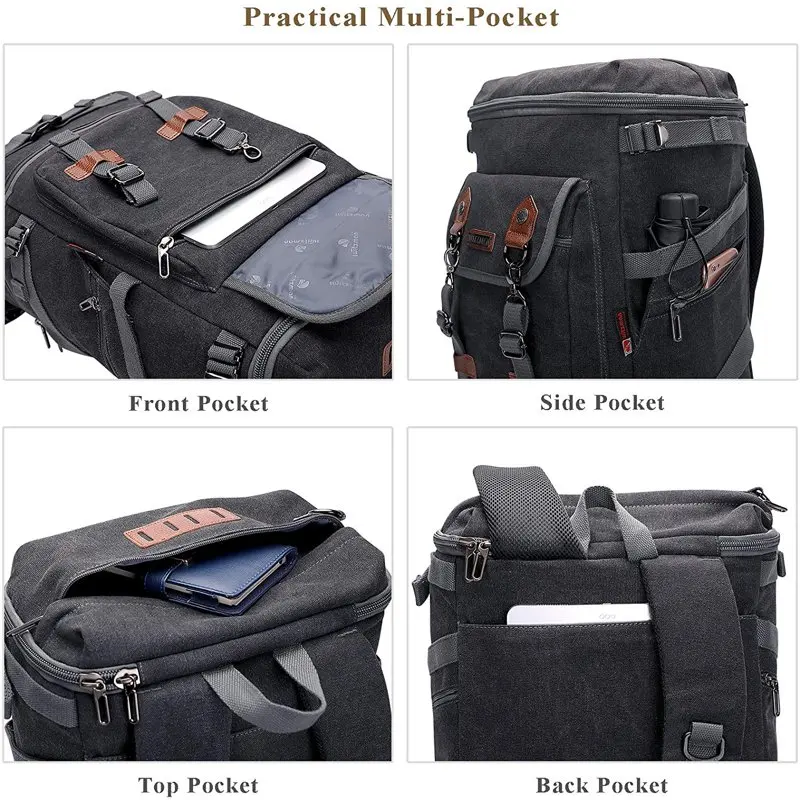 Travel Backpack for Men Carry On Vintage Canvas Backpack Duffel Bag A568 Black