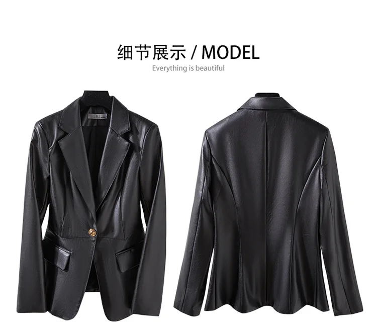 Red Leather Suit Jacket Women's Short Autumn High-class Slim Casual Leather Suit Formal Office Lady  Single Button Suit  Suede