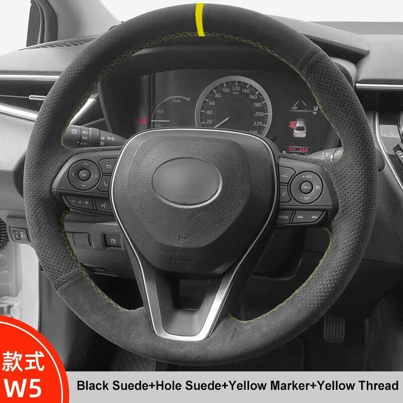 

For Toyota Camry Corolla Avalon Steering Wheel Cover Hand-stitched Suede Wrap
