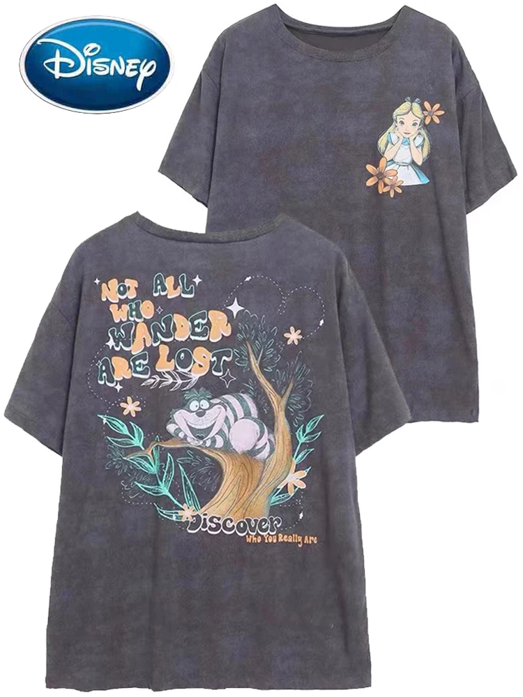 Футболка женская из промытой ткани с принтом Алиса в стране чудес