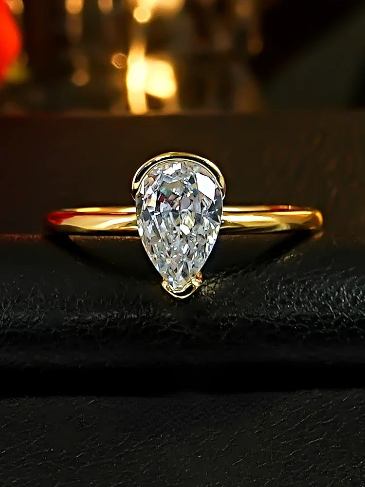 2 карата легкое роскошное кольцо с белым бриллиантом в форме капли воды для