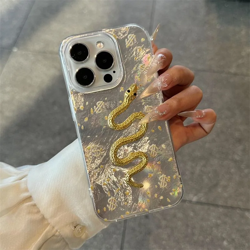 3D модный чехол для телефона с золотой змеей Oppo Reno13 Reno12 Reno11 Reno 10 8 7 6 Z F T Pro 4G 5G задняя