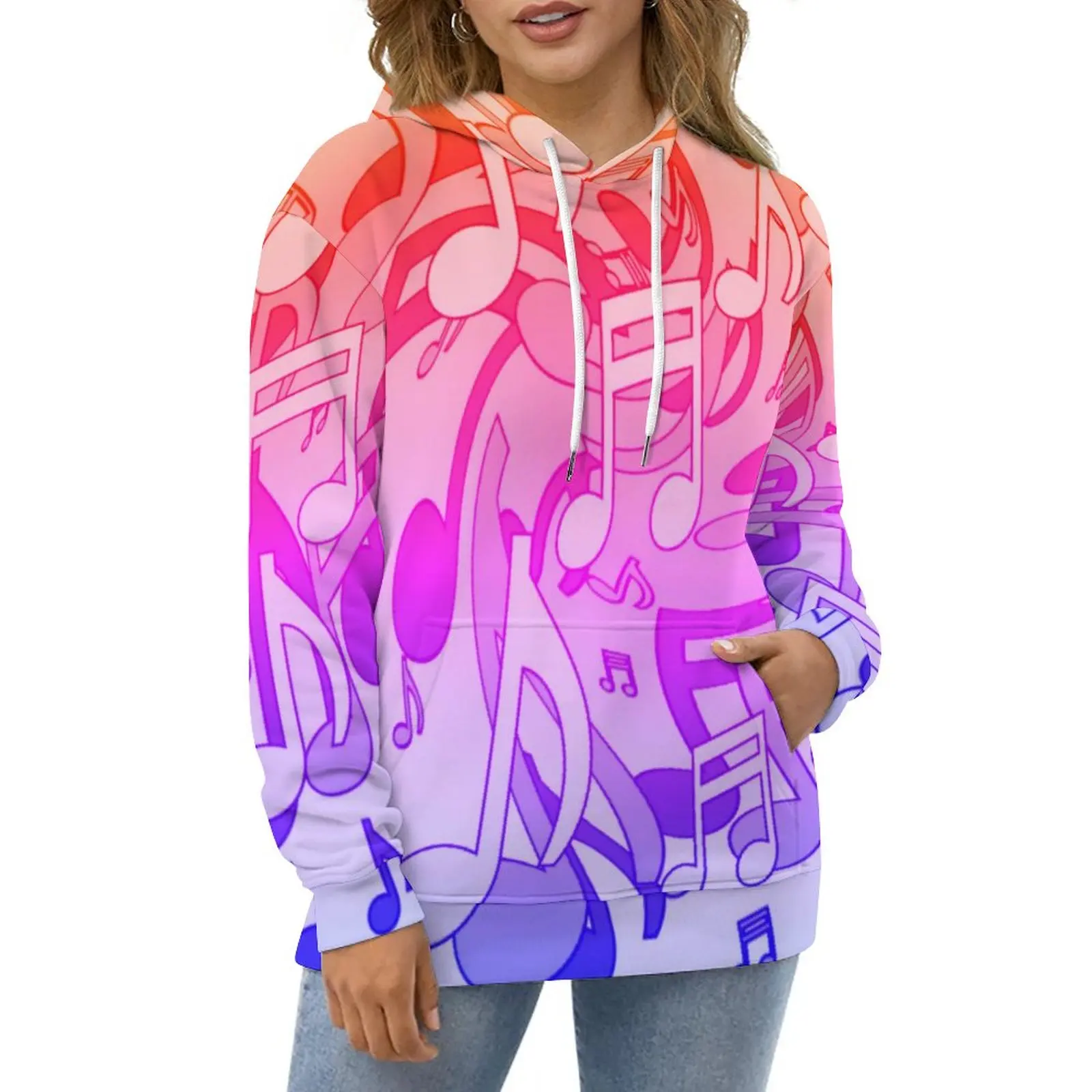 

Music Notes Casual Hoodies Ombre Print Funny Design Loose Hoodie Winter Long-Sleeve Harajuku Oversized Sweatshirts Gift Idea