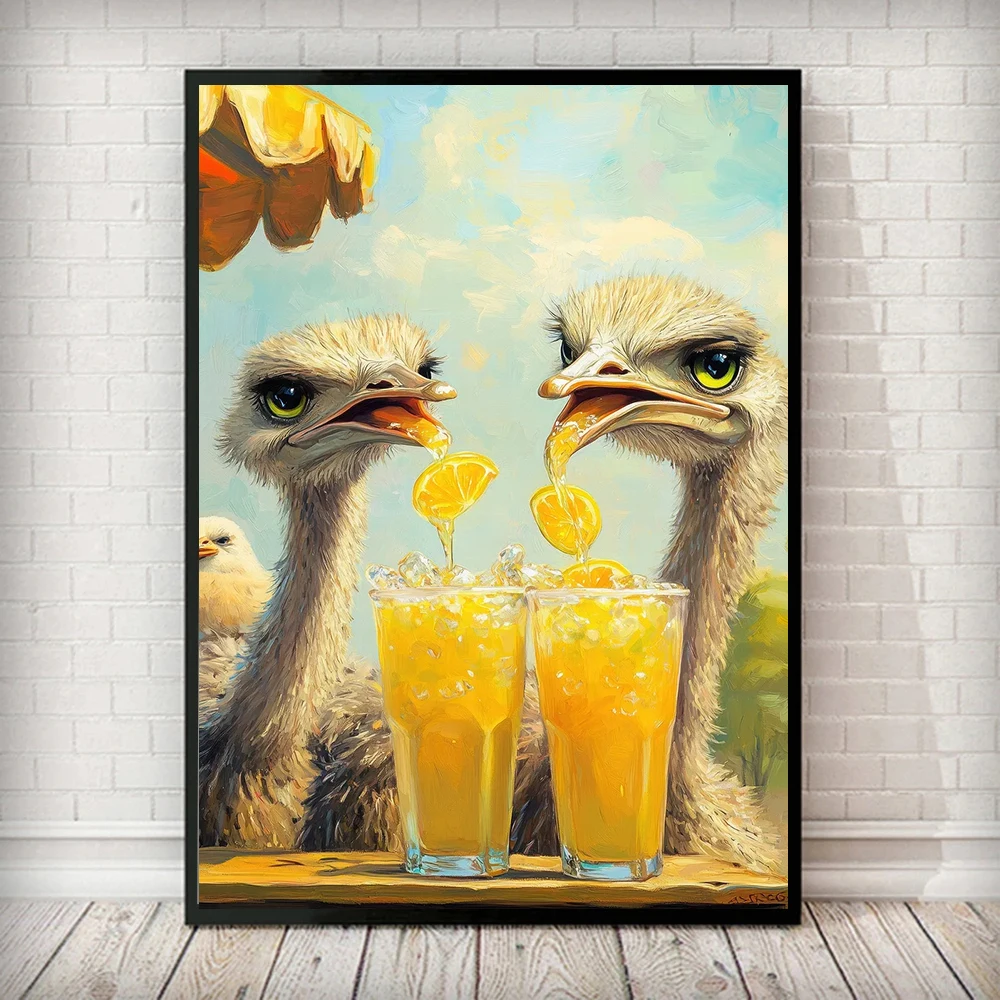 Петух астронавт джентльмен страусиный сок постеры и принты холст живопись