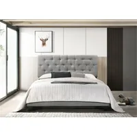 With Padded Headboard Box Spring Needed Linen Fabric Bedroom Furniture Twin/Queen Size Gray Upholstered Platform Bed
