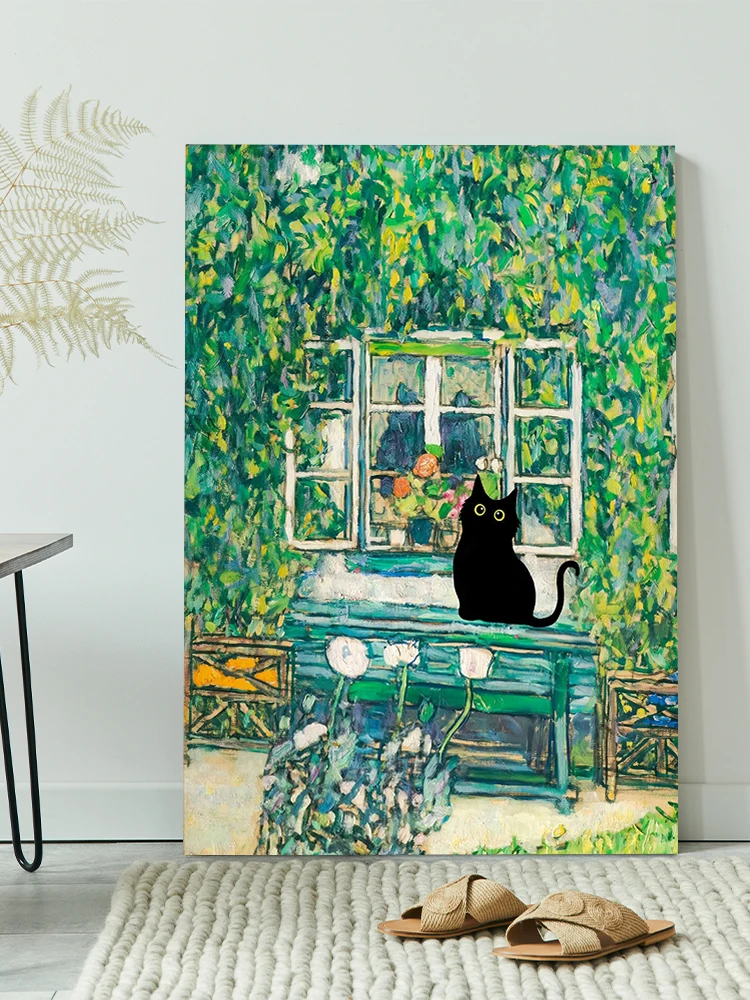 

Плакат с изображением черной кошки «лантин розы и лилии», цветочный принт с забавным котом, забавный подарок для домашнего декора