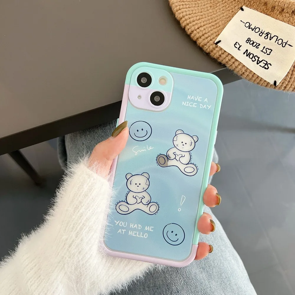 

Gradient Blue Smiley Bear Pattern Phone Case For iphone 12PRO XSMAX XS 13ProMax 13Pro 13 12 12Pro 11ProMax 11 Soft Shell Cover