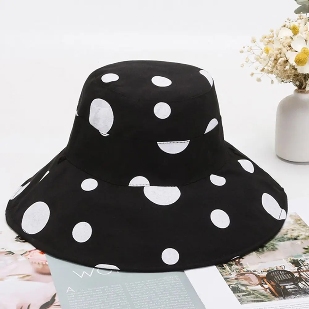 

Bucket Hats Women Polka Dots Printed Double-sided Fisherman Hat Korean Style Solid Climbing Outdoor Sunscreen Bucket Hat