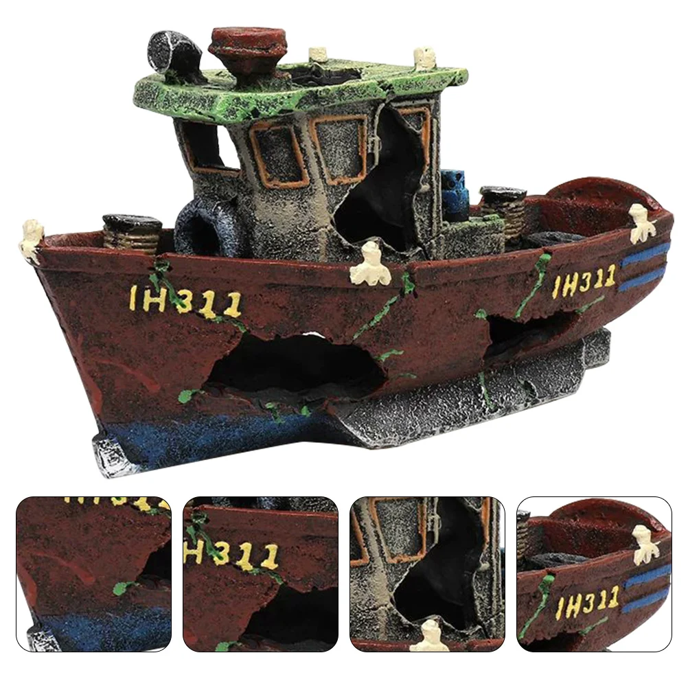 

Aquarium Tank Ornament Decorations Shipwreck Decor Decoration Boat Artificial Craft Resin Landscape Hide Hut Aquatic Accessories