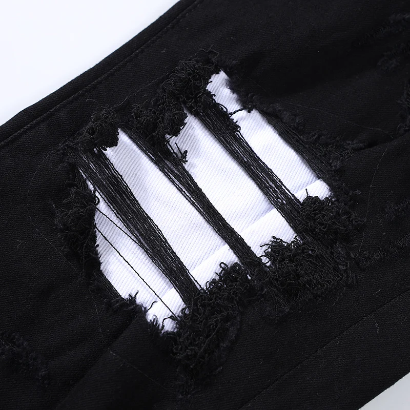 High Street Fashion Men Jeans Black Elastic Stretch Skinny Ripped Jeans Men Brand Patches Designer Hip Hop Pencil Pants Hombre