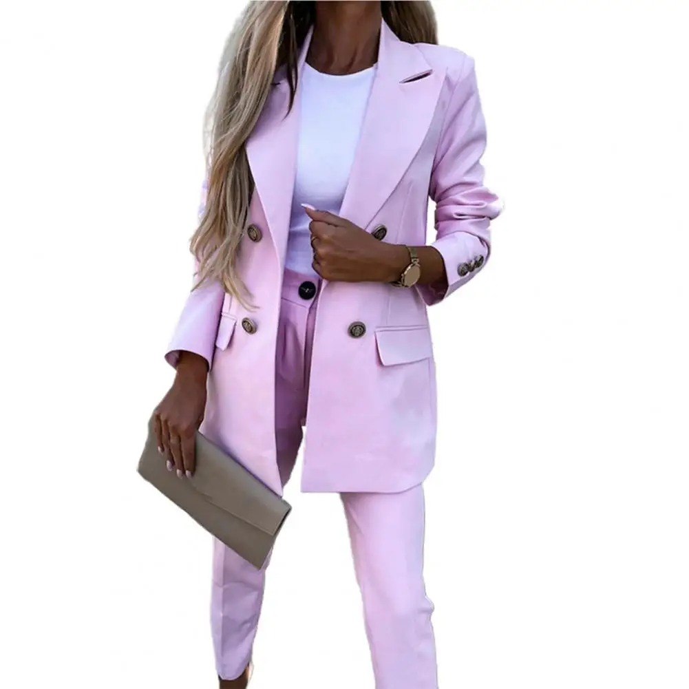 

2 Pcs/Set Trendy Casual Lady Outfit Set Coat Pants Suit High Waist Thermal