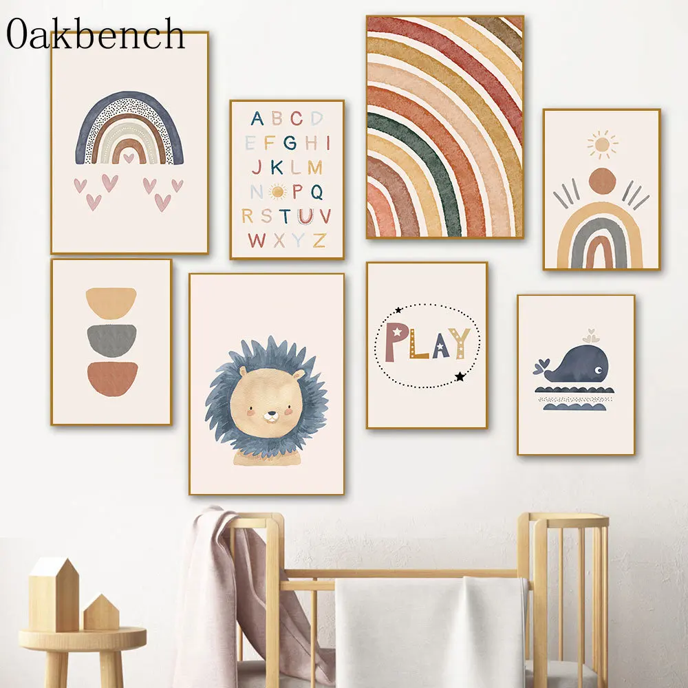Алфавит в стиле бохо холст плакат Кит искусство печатные картины солнце радуга