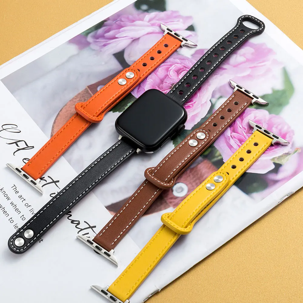 

Ремешок Correa для Apple Watch Band 38 мм 40 мм 42 мм 44 мм 41 мм 45 мм, тонкий кожаный браслет для iwatch Series 7 6 5 4 3 2 se