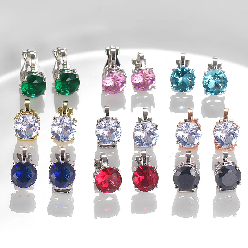 Круглые классические серьги-клипсы, простые блестящие серьги из розового золота с цирконом без пирсинга для ушей, женские ежедневные серьги です