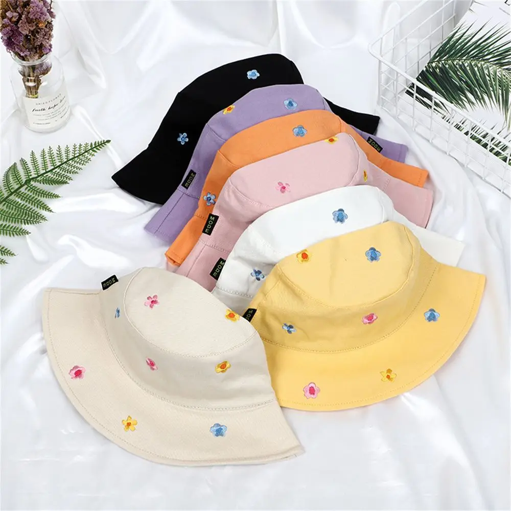 

Spring Summer Portable Anti-UV Foldable Embroidered Flower Fisherman Cap Sun Hat Beach Cap Bucket Hat