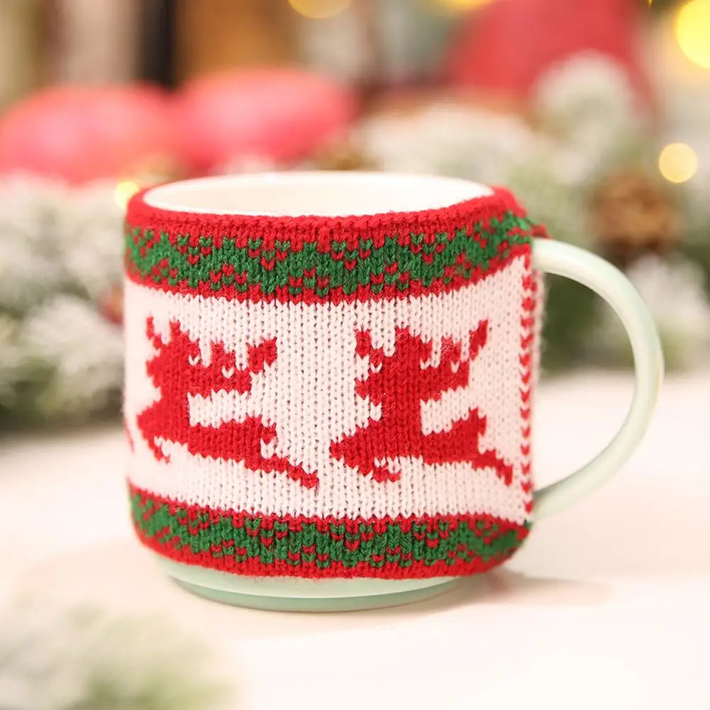 

2 Pc New Christmas Knitted Table Decorations Mug Coffee Tea Cup Sleeve Warmer Holder Hanging Ornaments Home Decor Supplies