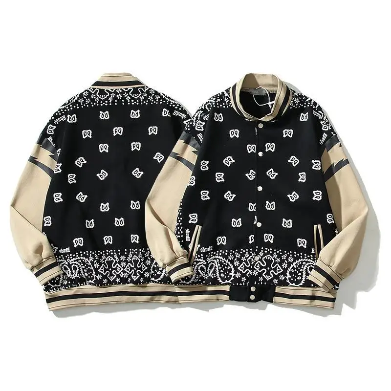 

Cashew Printing Baseball Uniform Outerwear High Street Men and Women Fashion Couple Loose Bomber Jacket Spring Youth Casual Coat