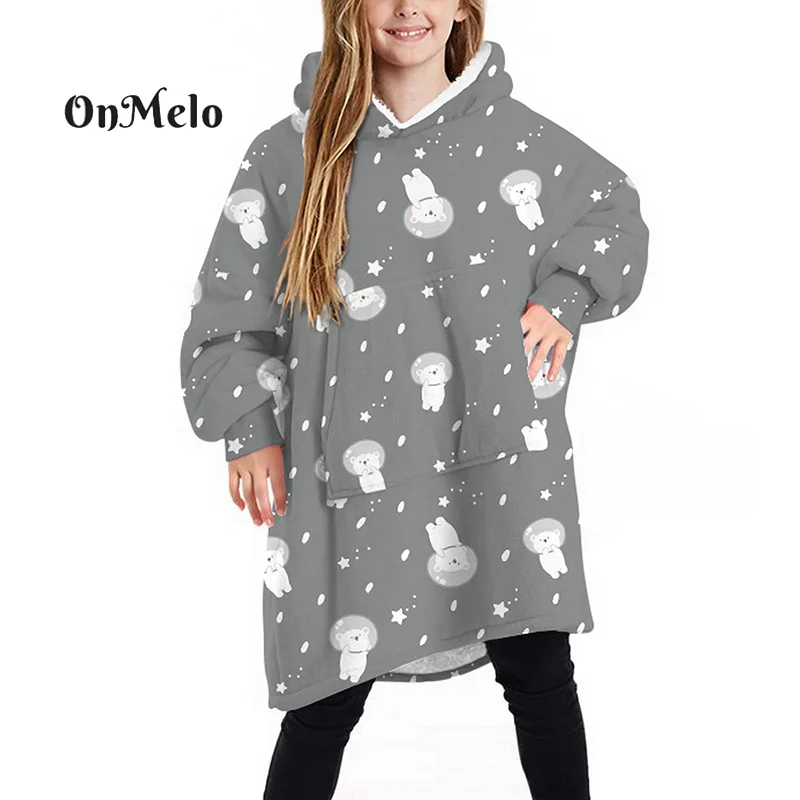 OnMelo Unisex Outfit Blanket Hoodie Pullovers Worn 2 Sides Thick Mink Velvet Children Casual Homewear Lazy Plush Blanket Hoodies