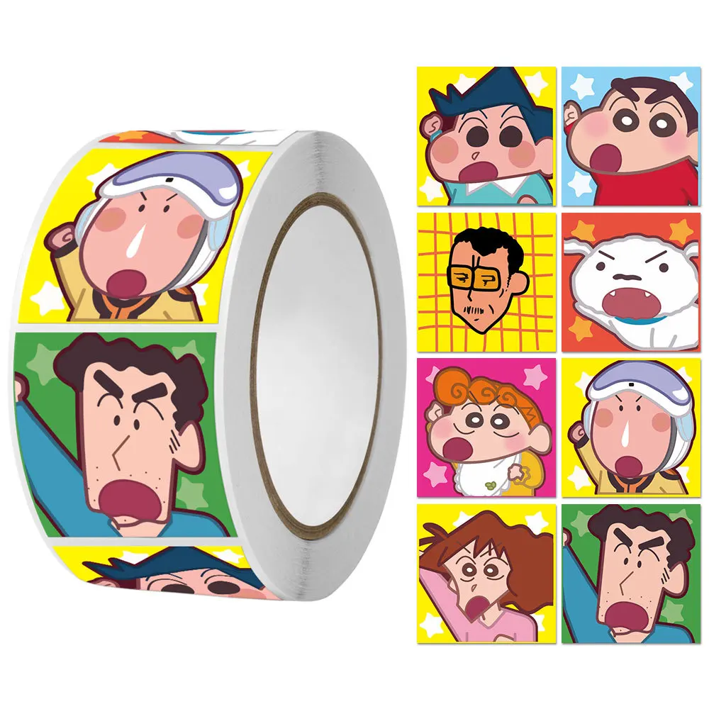 

2023 500 шт., квадратные наклейки Crayon Shinchan, наклейки, Детские Мультяшные аниме наклейки, милые игрушки для девочек, подарки
