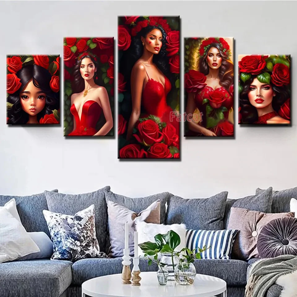 

Алмазная живопись Dream Red Rose Pretty Woman, 5 панелей, новинка 2023, сказочное портретное искусство 5D, «сделай сам», полная Алмазная картина-пазл, декор WE1099