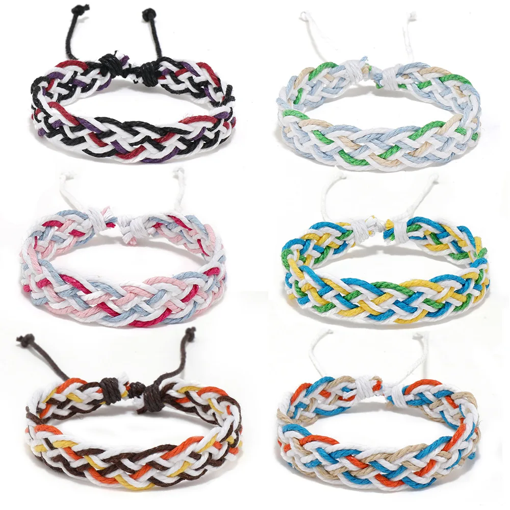 

24 Pieces Woven Cotton Rope Bracelet Handmade Colorful Wax String Bracelets for Women Men Adjustable Bangles Lucky Jewelry