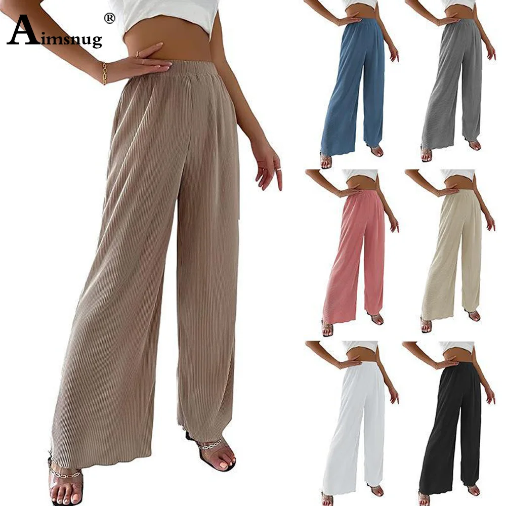 Aimsnug Khaki Sweatpants for Women 2022 New Autumn Casual Baggy Trousers Oversize Ruched Pants High Cut Female Wide Leg Pants