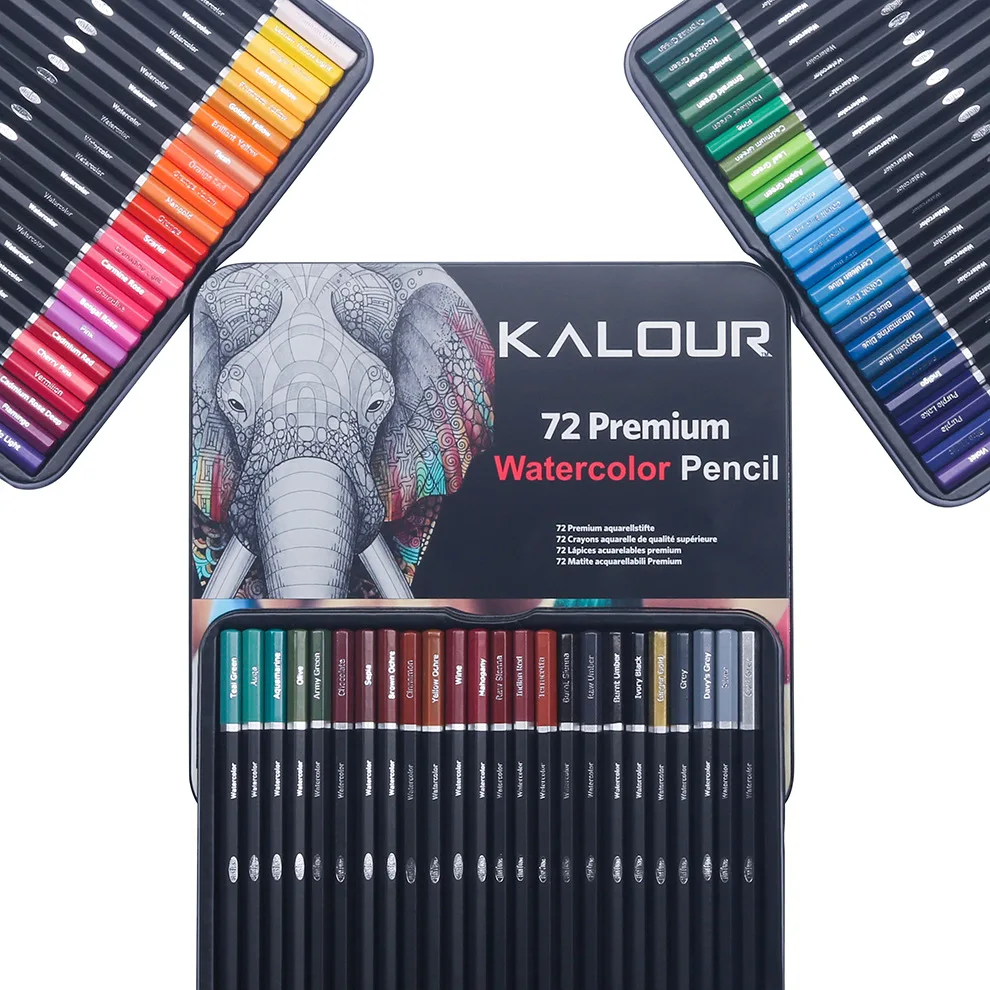 

KALOUR Colored Pencils 72/120 PCS Set Water-soluble High Quality Iron Box Pack Writing or Drawing Colored Lead Painting Set